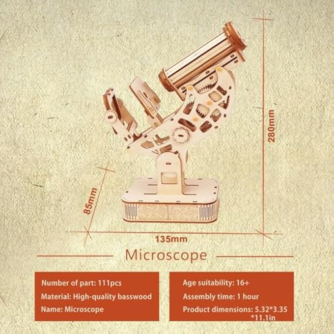 3D WOODEN PUZZLE CRAFT KITS, EDUCATIONAL BRAIN TEASER DIY CRAFTS KITS, MODEL BUILDING KITS, WOODEN PUZZLE SCIENCE GIFTS CHRISTMAS BIRTHDAY GIFT FOR ADULTS BOYS GIRLS (MICROSCOPE) - Image 4